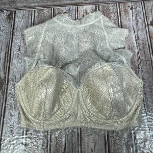 VICTORIA'S SECRET Dream Angels Lined Demi High Neck Bra Silver Shiny 36DD NWT